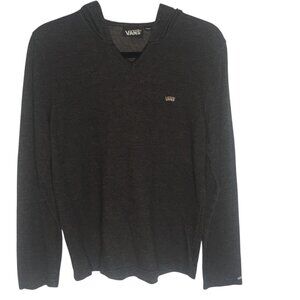 Vans Hoodie Sweater Mens Small Black Hooded V Neck Knit Pullover Lightweight